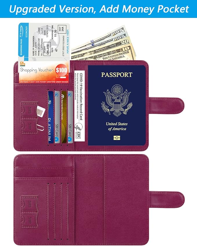 Passport Holder Cover Wallet RFID Blocking Leather Card Case Travel Accessories for Women Men (Z #Purple)