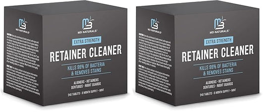 Retainer and Denture Cleansers 240 Tablets Removes Bad Odors Discoloration Stains Plaque for Cleaning Invisalign Mouth Guard Night Guard and Removable Dental Appliances by M3 Naturals (Pack of 2)