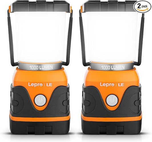 Lepro 1000LM Battery Powered LED Camping Lantern, Orange Tent Light with 4 Light Modes, Camping Essentials, Waterproof Lantern Flashlight for Camping, Emergency Light, Power Outage, Not Rechargeable