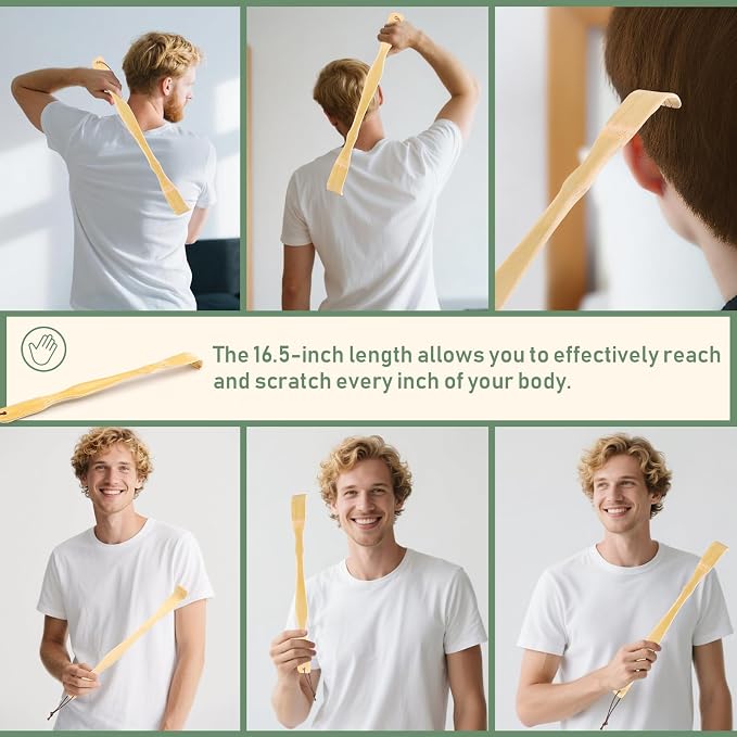 6 Pack Wooden Bamboo Back Scratcher for Men Women Adults | Christmas Small Gifts for Seniors Elderly Women Men, Gifts for Grandpa Grandma Dad Mom, 16.5 Inch Long Handle Back Scratchers