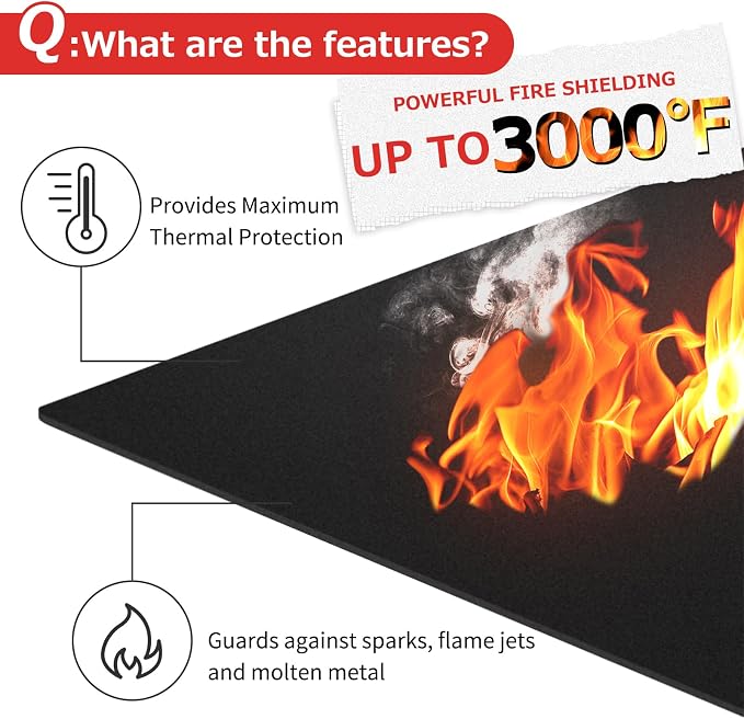 Matace Welding Blanket Fireproof 6x8 Feet Carbon Felt Soldering Mat & Pad, 5mm Flame Retardant Fabric, Heat Shield for Brazing, Automotive Repair, Grill & Smoker, HVAC Plumbing, Black