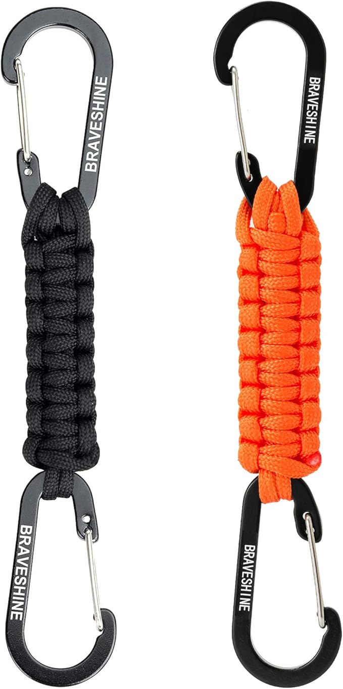 BRAVESHINE Paracord Keychain Carabiner Clip | D Ring Hanger Lanyard Hook | 7.3inch Long | for Stroller, Water Bottle, Key, Backpacks, Men, Women, Luggage, Car Seat Headrest, Fence, Bag Charms