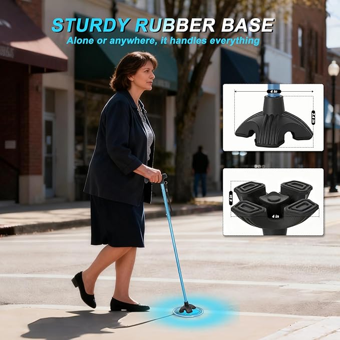 Walking Cane for Men and Women, Extended Grip; Solid Base; Foldable; Adjustable Heights; Lightweight; Free Standing; Portable Canes for Seniors Heavy Duty (Blue)