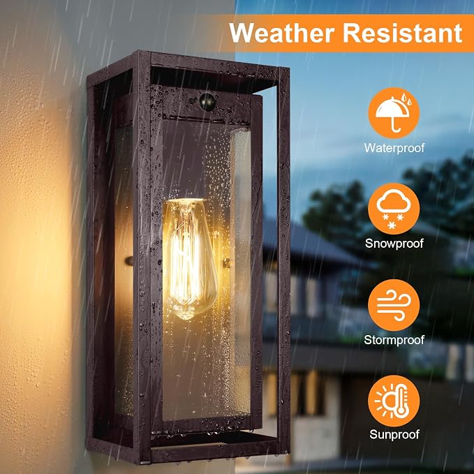 15" Motion Sensor Outdoor Wall Lights, Outdoor Sconces, 2 Pack | Dusk to Dawn, Large Size, Anti-Rust, Waterproof, Easy Installation, Bronze Modern Exterior Lighting Fixtures for House Porch
