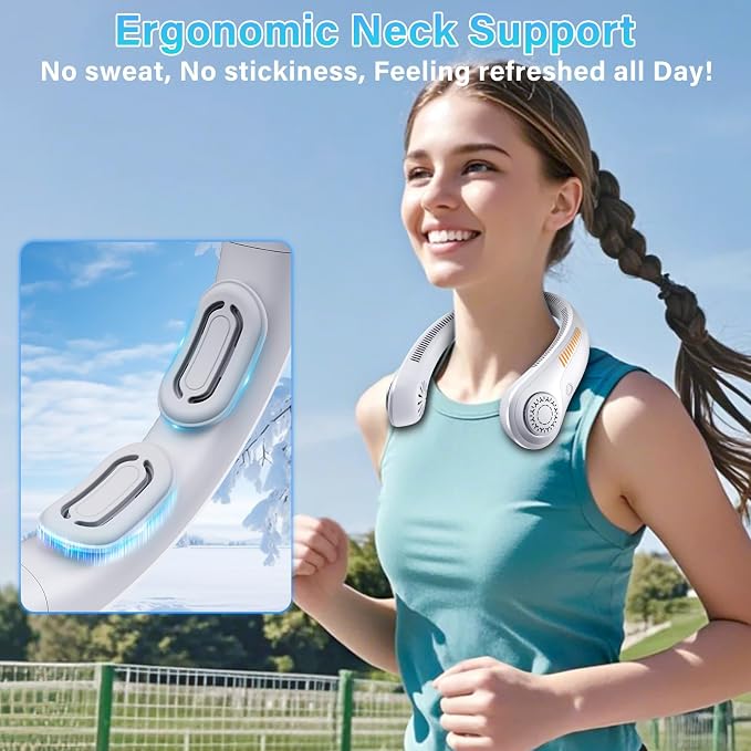 Portable Neck Fan Rechargeable, 5 Speeds, Lightweight, Long Lasting, Battery Operated All-Around Cooling Quiet Personal Fans for Travel Camping Cooling Essentials, Birthday Gifts for Women Men Mom Dad