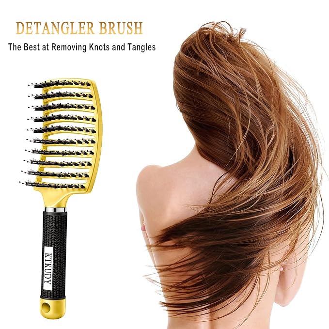 Detangling Brush for Women & Kids, Wet & Dry Hair, All Hair Types | Less pulling & breakage, Boar bristles tame frizz & add shine, Vents for faster blow-drying, Lightweight 4 oz, Non-slip grip
