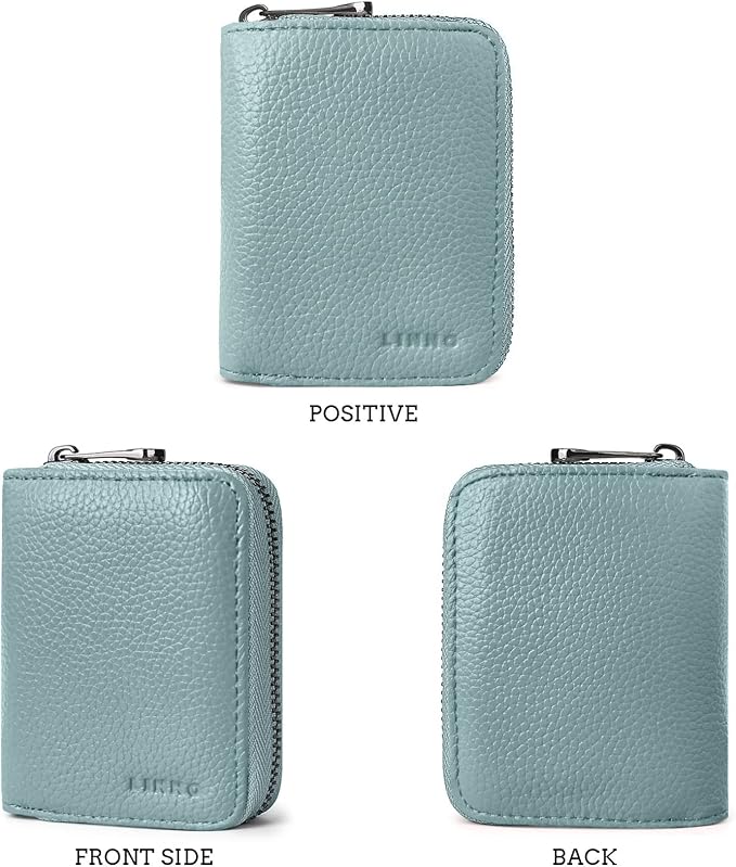 Linno RFID 20 Slots Credit Card Holder Genuine Leather Small Wallet for Women or Men with Zipper
