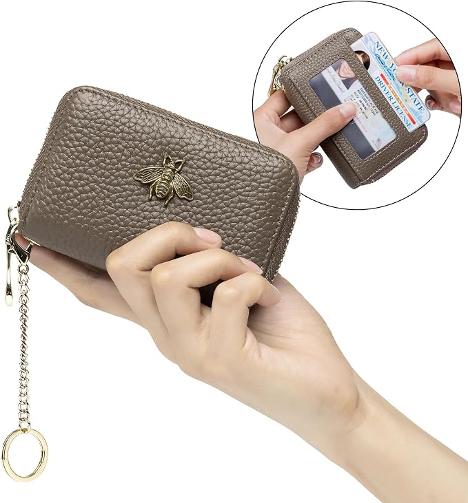 imeetu RFID Credit Card Holder, Small Card Wallet Women, Leather Card Case | Genuine Leather Women's Card & id Cases, Change Coin Purse with Zipper Keychain id Window, 20 Colors & 3 Styles, Daily, Gifts