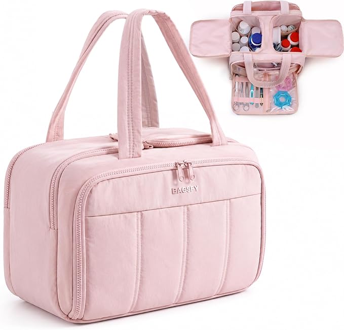 Travel Medicine Storage Bag with 2 Compartments, Wide-Mouth Medical Organizer, Puffy Lightweight First Aid Bag for Prescription Bottles, Pill Cases, Medical Supplies & Family Emergency Essentials