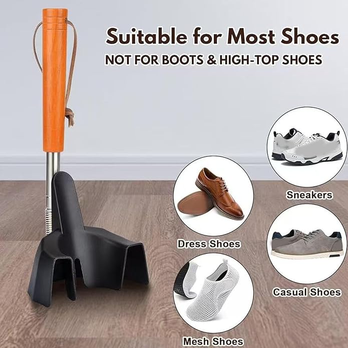 Zunate Long Handle Shoe Horn with 31 Inch Telescopic Rod, Stainless Steel Tool for Seniors and Pregnant Women to Assist in Putting on Sneakers and Dress Shoes