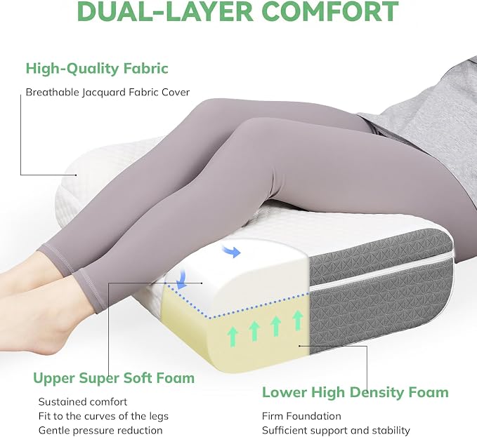 baibu Dual-Layer Leg Elevation Pillow for Legs and Knee Support, Feet Elevation Pillow for Sleeping, Blood Circulation & Swelling Relief, White