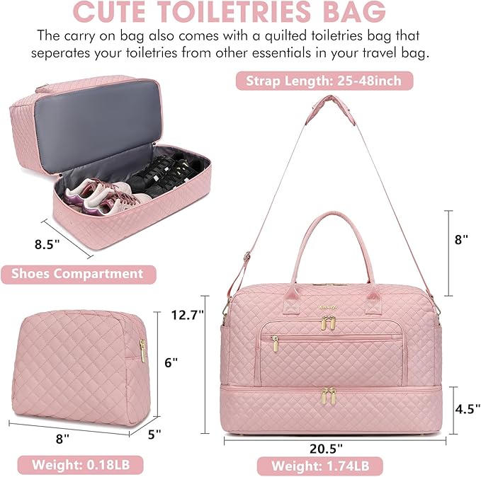 Large Women Travel Duffle Bag - Carry on Overnight Bag Weekend Travel Duffel Tote Bag Yoga Gym Bag with Wet Pocket Toiletry Weekender Overnight Bag for Travel Business Trips Sports Hospital Pink