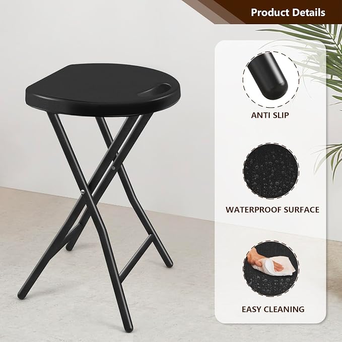Portable Folding Chair with Handle, Heavy Duty Round Fold Stool Chair | 500lbs Capacity for Adults, 18 Inch Foldable Stool for Dorm, Kitchen, Vanity, Church and Outdoor use