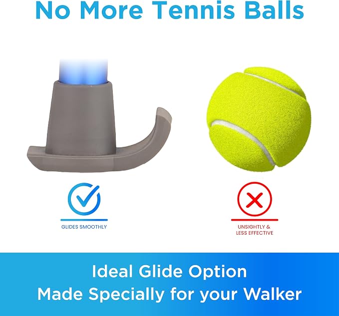 NOVA Walker Skis Glides for Folding Walkers 4 Skis, Universal Walker Accessories, Tennis Ball Replacement, Durable Easy-Glide Mobility Aid, Two Pairs (4 Skis), Gray