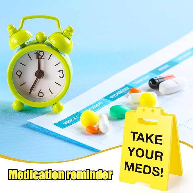 MBL Pill Medicine Medication Reminder - Take Your Meds Sign, Dont Forget Take Your Med Caution Desk Sign White Elephant Stocking Stuffers Christmas Xmas Holiday for Office Desktop Home Bedroom Kitchen