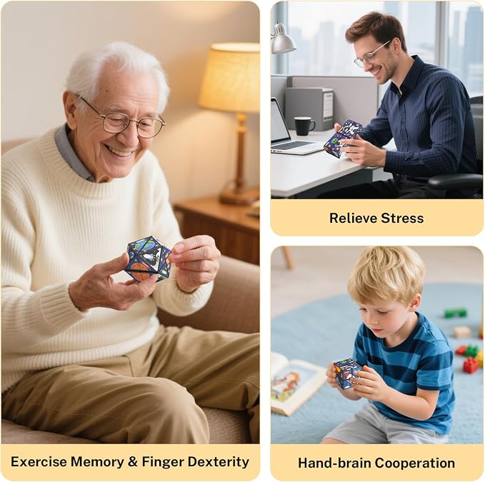 Dementia Prevention Puzzle Cube for Seniors - Brain Boosting Memory Game, Anti-Slip Large Blocks with Easy-Rotate Design for Alzheimer's Care (Space Pattern)