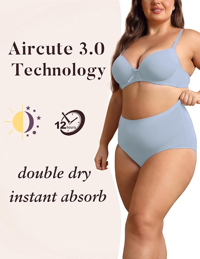 AIRCUTE Washable Urinary Incontinence Protective Underwear for Women Leak Proof Absorbent Reusable Panties 60ML 1 Pack (Baby Blue, X-Large)