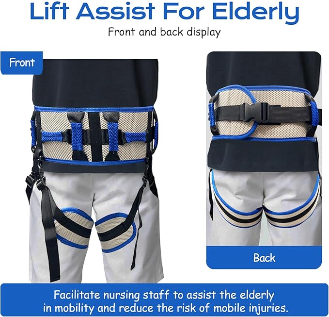 Adjustable Gait Belts for Seniors with Handles, Gate Belts Medical for Elderly, Transfer Belt for Elderly and Disabled, Safety Belt for Elderly Walking, Transfer Sling to Wheelchair (Blue)