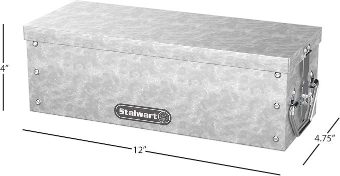 Stalwart Metal Lock Box with Folding Handle | Stackable Design | Secure Valuables | Silver | Pack of 2