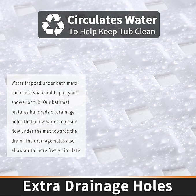 Yimobra Square Shower Mat Non Slip, Super Strong Suction Cups, 21"x21" Bath Tub Mat with Drain Holes, Machine Washable Fast Draining Bath Mats, Bathroom Essentials,White