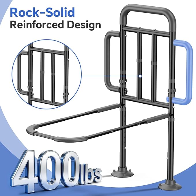 Bed Rails for Elderly Adults Safety with Non-Slip Handle，Adjustable Bed Assist Rail, ASTM Approved, 400 lb Capacity, Fixing Strap & Storage Pocket, Fits Twin/Full/Queen/King