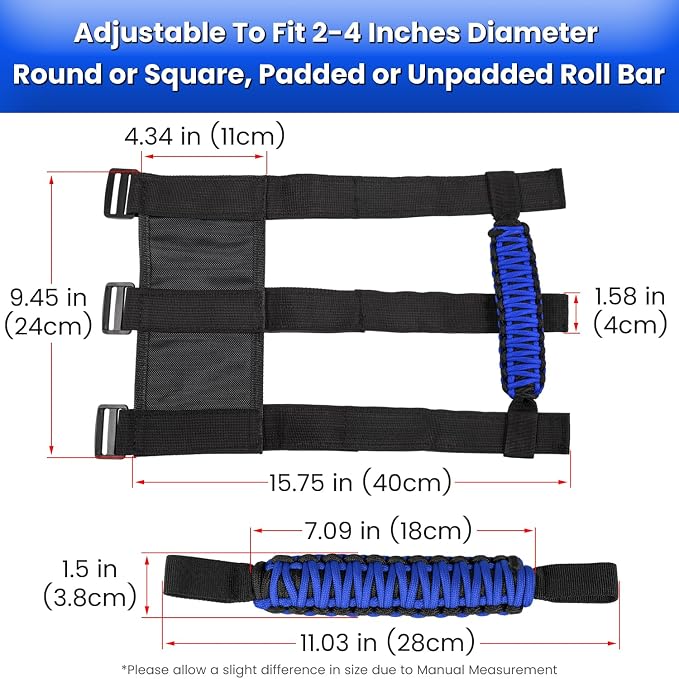 4 x Roll Bar Grab Handles Grip Handle for Jeep Wrangler JK JKU JL JLU TJ YJ Sports Sahara Freedom Rubicon Unlimited Gladiator JT 1955-2023 UTV ATV Premium 550 Paracord Interior Accessories (Blue)