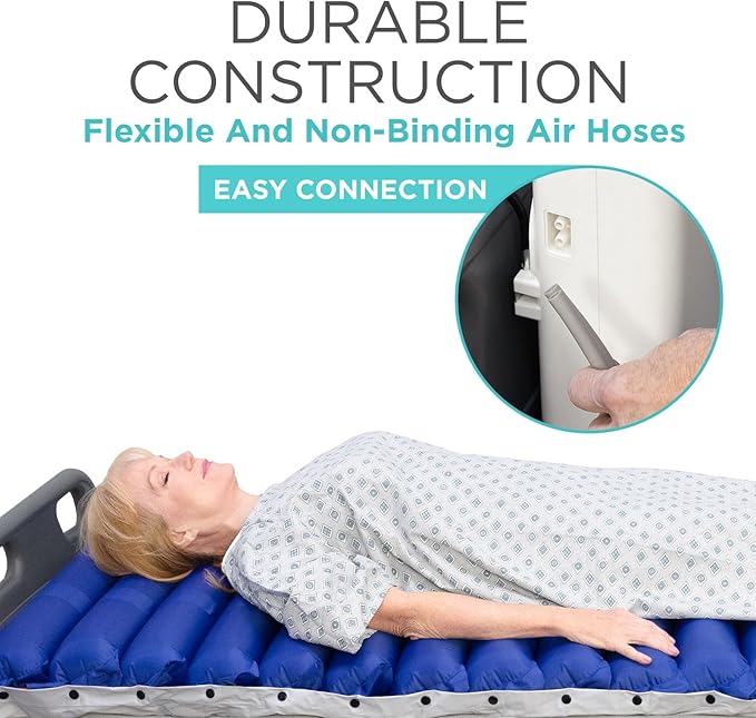 Vive 5" Alternating Pressure Mattress - Air Topper Pad for Bed Sore, Ulcer Prevention, Bedridden Treatment - Inflatable, Quiet Alternative Cover - Fits Hospital Bed - Includes Electric Pump System
