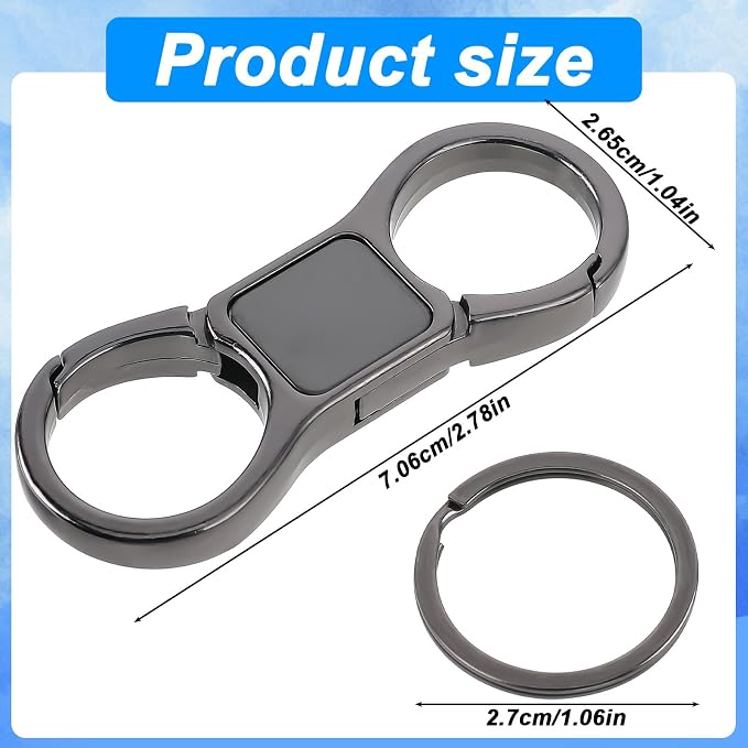 Styquenzer 2 Pcs Heavy Duty Key Chain with 8 Pcs Stainless Key Rings, Detachable, Organizer for Multiple Keys, Black, Unisex Adult