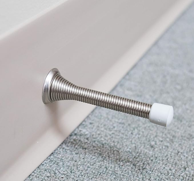 KISEER 16 Pack Spring Door Stops 3 1/4 Inch Flexible Heavy Duty Spring Door Stopper with RustProof Screw Rubber Bumper Tips (Satin Nickel)