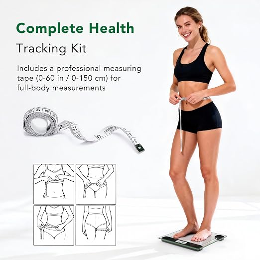 ZOETOUCH Scale for Body Weight, Accurate Bathroom Scales, Digital Weighing Machine for People, 400lb Capacity, LCD Display, Step-On Technology, Tempered Glass, Measuring Tape Included