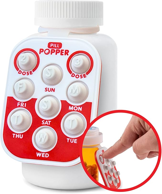 Pill Popper Medication Tracker, Daily Pill Reminder, Small and Portable Memory Aid with Buttons, Attaches to Pill Container, Tracks up to 3 Doses per Day, Multicolor, 3-Pack - Easy To Use Products