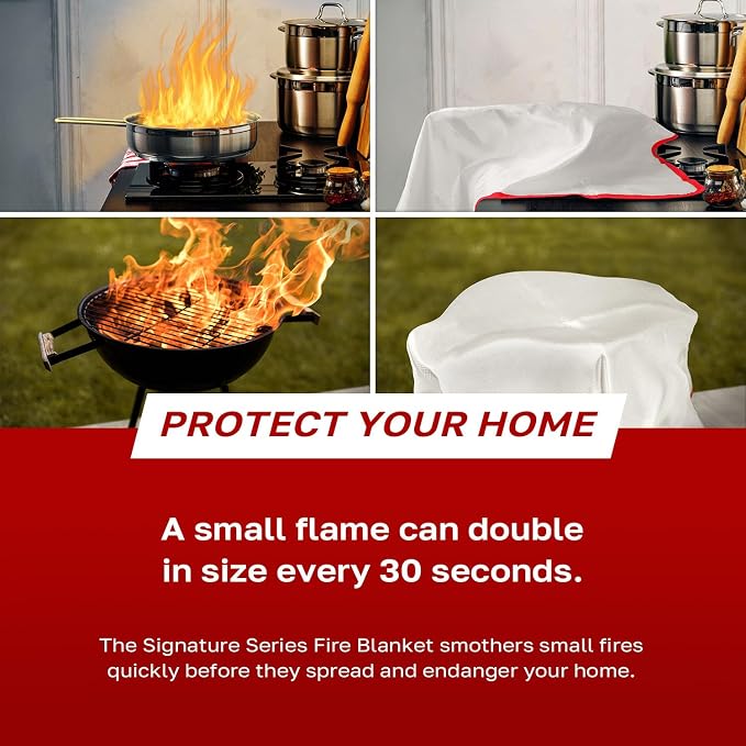 Signature Series Fire Blanket | Flame Suppression Fiberglass Blanket for Home & Kitchen Safety | Ultimate Fire Protection Blankets That Never Expire