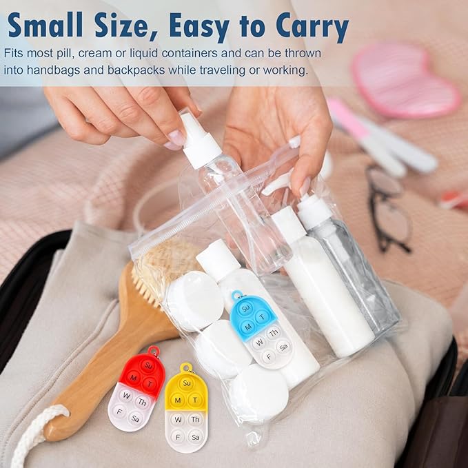 6 Pack Medication Pill Tracker Pill Reminder with Ties Reusable Daily Pill Tracker Portable Pill Bottle Tracker with Button 7 Day Memory Aid Medication Dose for Bottles The Elderly