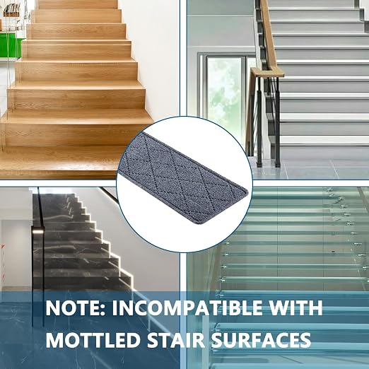 Stair Treads for Wooden Steps Indoor, 15 Pack 9" X 36" Non Slip Carpet Stair Treads with Reusable Adhesive for Kids Elders and Dogs, Surface Polyester TPR Backing Stair Runner Rugs, Dark Grey