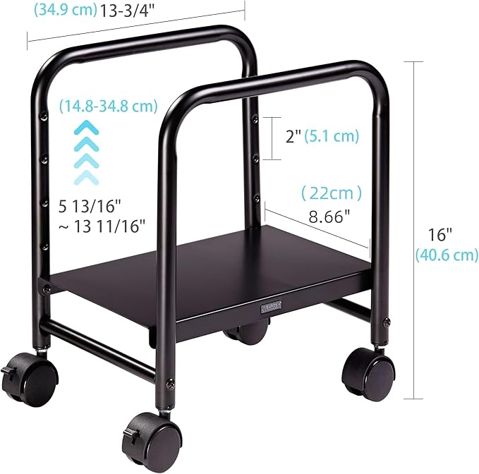 EUREKA ERGONOMIC Computer Tower Stand, Height Adjustable PC Stand for Under Desk, Mobile Rolling CPU Holer with 360° Locking Caster Wheels, Desktop Tower Cart on Floor, Desk Accessories, Steel, Black