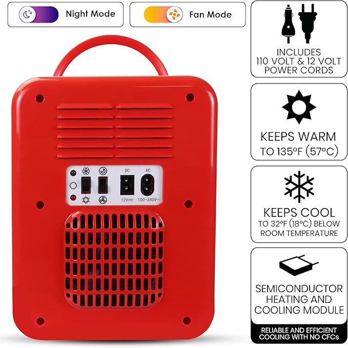 Coca Cola World 1971 Series Portable 6 Can Thermoelectric Mini Fridge Cooler/Warmer, 4 L/4.2 Quarts Capacity, 12V DC/240V AC for Home, Dorm, car, Boat, Beverages, Snacks, Skincare, Cosmetics