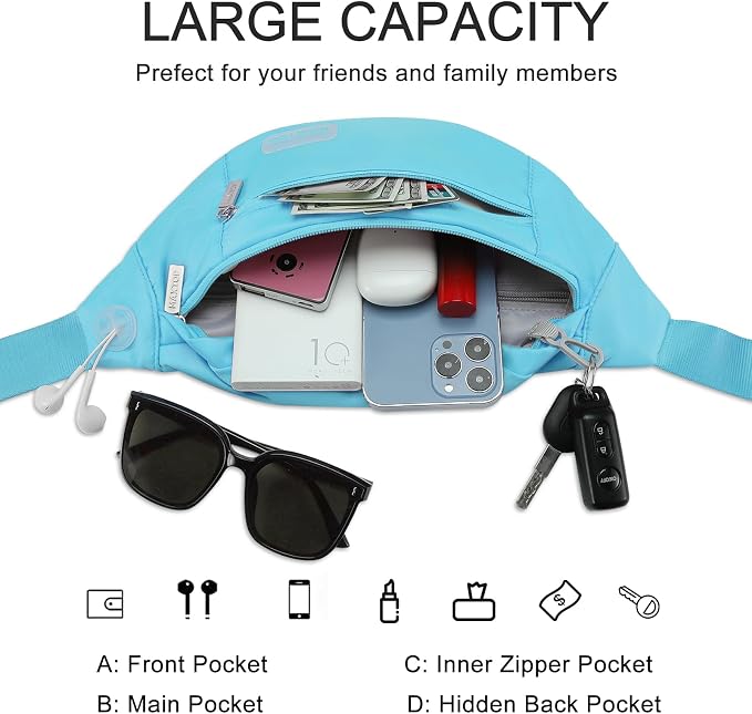 MAXTOP Sling Bag for Women Men Gifts for Enjoy Travel Hands-Free Fanny Pack | 4-Zipper Pockets,Nylon,Fashion,Gifts for Enjoy Sports Yoga Running Walking Casual Travel