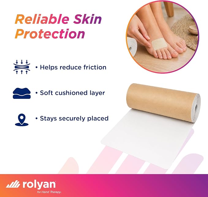 Rolyan Latex-Free Moleskin, 9" x 4 Yards, White, Adhesive Backing Moleskin Padding for Use with Splints, Braces, and Casts, Non-Latex Roll of Prewrap, Undercast Wrap for Skin Protection and Support