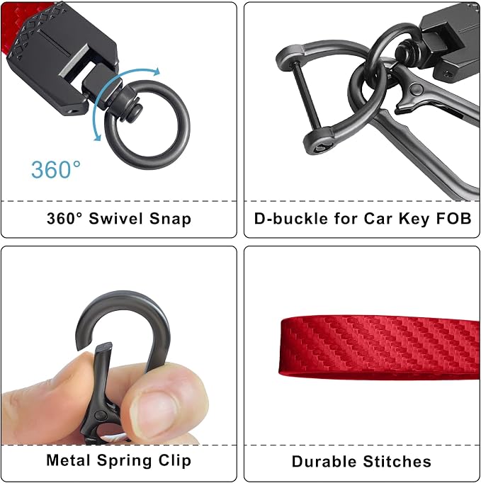 OHKYOOT Leather Car Keychain for Home Car Keys | Carabiner Clip Key Fob Keychain for Women Men,Car Key Holder with 3 Key Ring and Anti-Lost D Ring