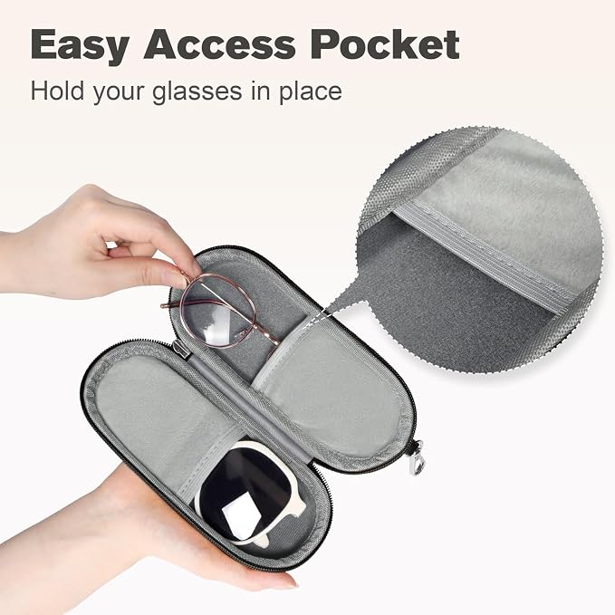 Double Eyeglasses Case, Dual Glasses Sunglasses Organizer with Zipper Closure, Eyewear Storage Box for Men Women Travel