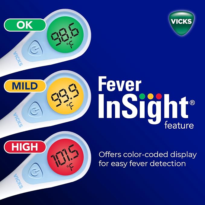 Vicks SpeedRead Digital Thermometer for Baby, Kids & Adults | Color-Coded Readings in 8 seconds, Oral, Baby Rectal Thermometer or Under The Arm, Water Resistant