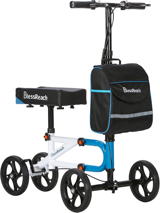 Knee Scooter，Knee Scooter for Adults for Foot Surgery，Steerable Knee Walker for Foot Injuries Compact Crutch Alternative with Dual Braking System (Blue)