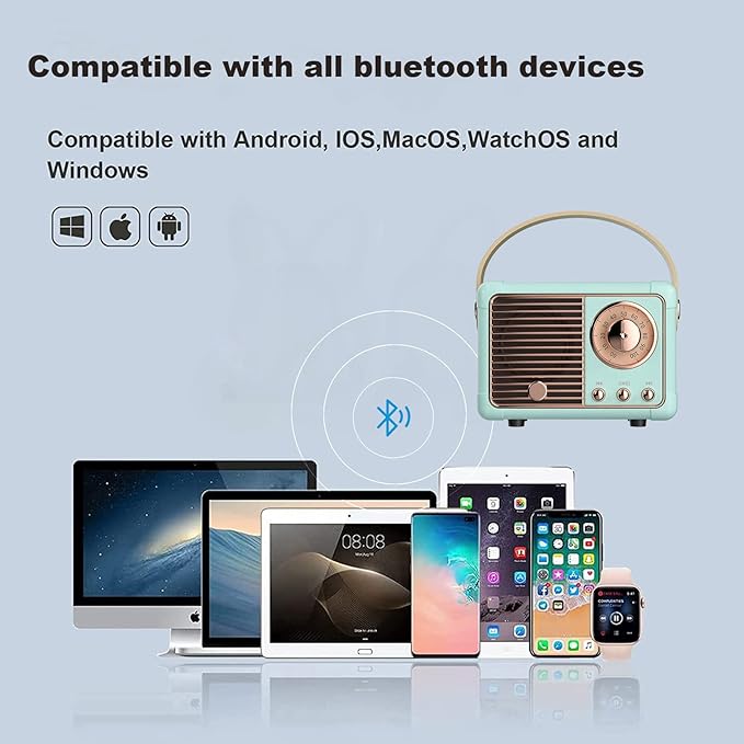 Dosmix Retro Bluetooth Speaker, Vintage Decor, Small Wireless Bluetooth Speaker, Cute Old Fashion Style for Kitchen Desk Bedroom Office Party Outdoor,Birthday Gifts for Women Teenage