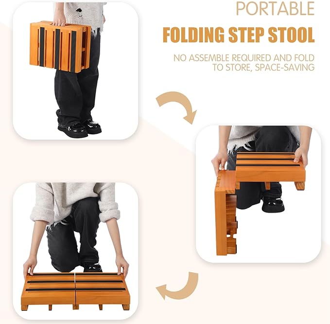 Wooden Step Stool 3 Inch One-Step Non-Slip Outdoor Platform Heavy Duty Portable Half-Step Ideal for Seniors with Knee Issues, Safe Step Stool for Outdoor Bathroom Kitchen Bed(Oak Color)