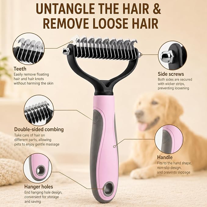 Pet Knotter for Dogs/Cats, Double Sided Pet Grooming Brush,Undercoat Rake Pets Brush for Long Hair Professional Deshedding Tool, Pets Hair Remover Shedding (Blue-L)