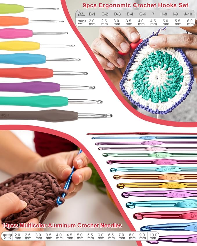 Aeelike Crochet Kit for Beginners Adults, Complete Crochet Kits, Winred | Crochet Kit for Beginners Young and Old, All-inclusive Kit with Crochet Hooks 655 Yards Yarn Instruction Knit Bag, Ideal Gift