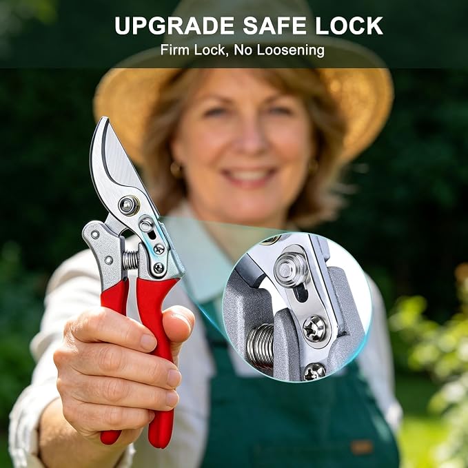 Kynup 8.6" Professional Pruning Shears for Gardening, SK5 Stainless Steel Garden Hand Pruners for Heavy Duty Clean Cuts 4X Easier, Garden Scissors for Arthritis Left Handed, Secure Safety Lock