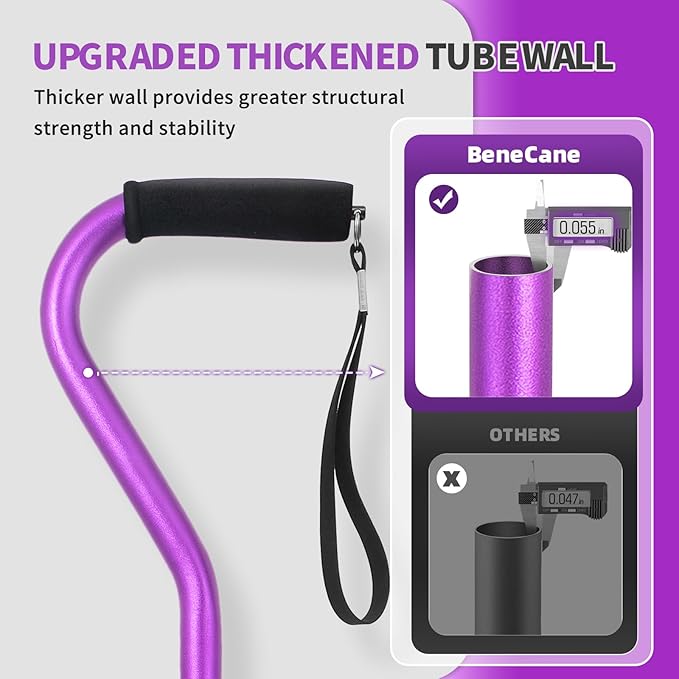 BeneCane Quad Cane Adjustable Walking Cane with Offset Soft Cushioned Handle for Men & Women Lightweight Comfortable with 4-Pronged feet for Extra Stability