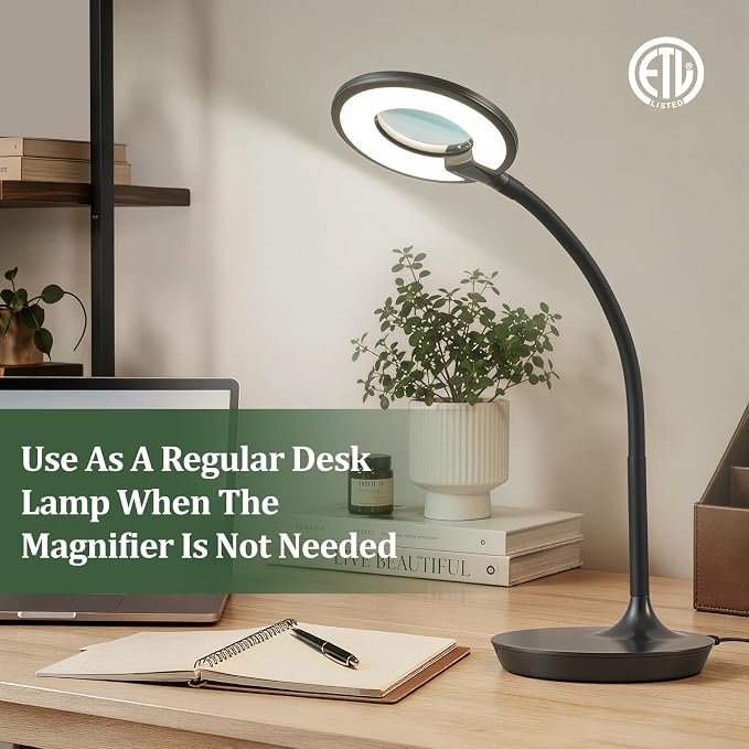 3X+6X Magnifying Glass with Light and Stand, Dimmable LED Magnifying Lamp | Flexible Gooseneck, Hands Free Magnifier, Magnification Lamp for Elderly Craft Hobby Painting Sewing Close Work,Weighted Base