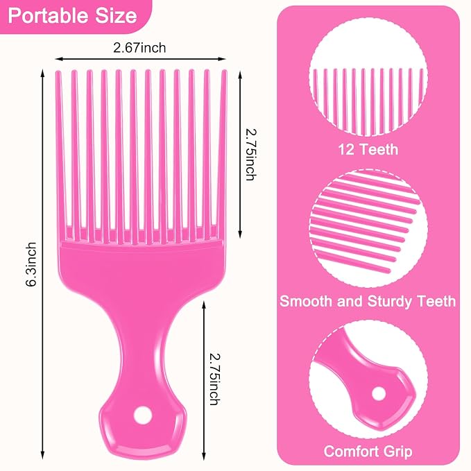 SIMPOR 2 Pcs Hair Pick Comb Wide Tooth Lift for Hair Styling Detangling, Plastic Afro Pick for Women Men, Fist Picks for Curly and Afro Hair